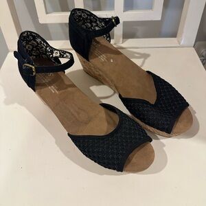 Toms Black Wedge Sandals